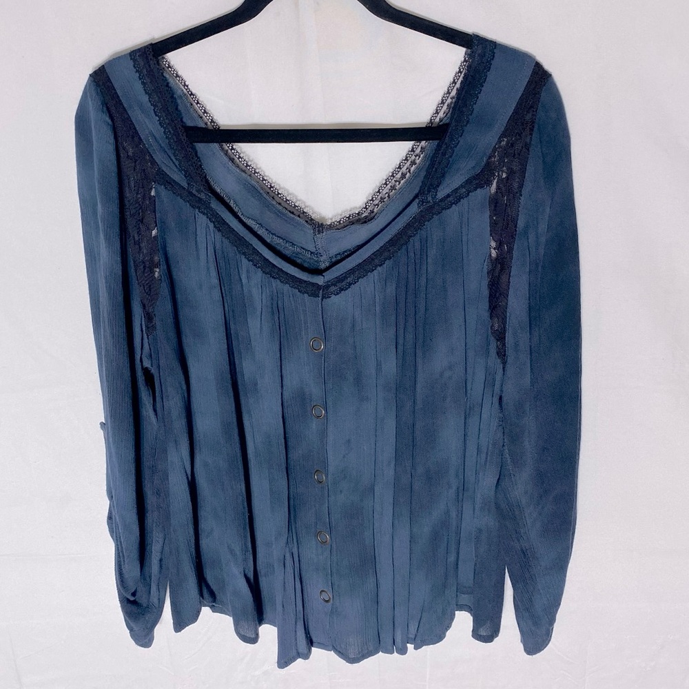 Free People Navy Blue Tie Dye Fairy Flowy Boho Blouse XS